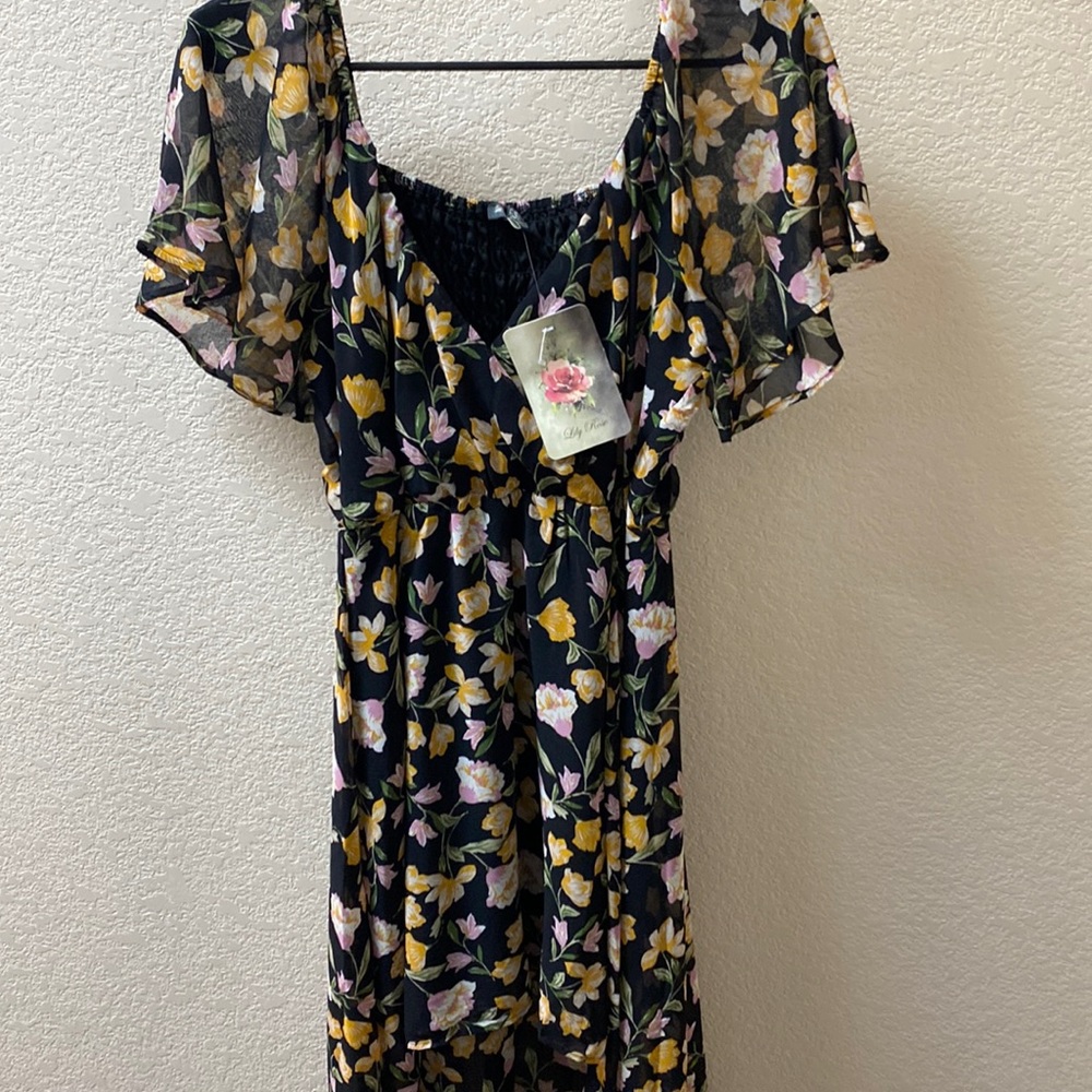 Lily Rose black flower print dress